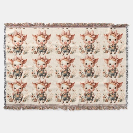 Whimsical Piglet in Pastel Overalls Peach Deken (Voorkant)