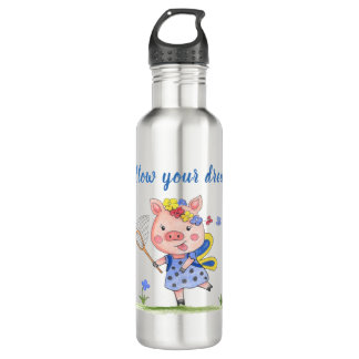 Whimsical Piglet//Volg uw dromen Waterfles