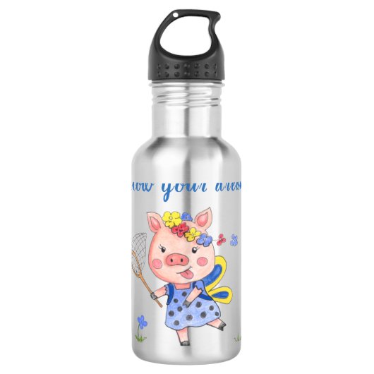 Whimsical Piglet//Volg uw dromen Waterfles (Voorkant)