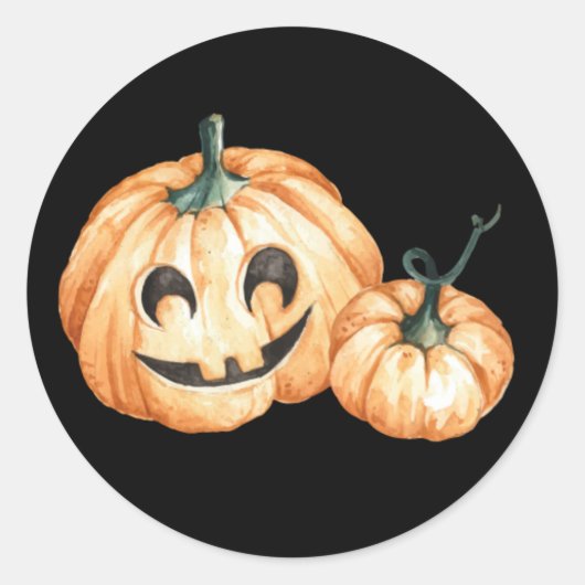Whimsical Pimpkins Waterverf Halloween Ronde Sticker (Voorkant)