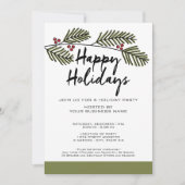 Whimsical Pine Branch Rustic Script Holiday Party Kaart (Voorkant)