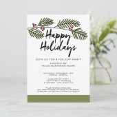 Whimsical Pine Branch Rustic Script Holiday Party Kaart (Staand voorkant)