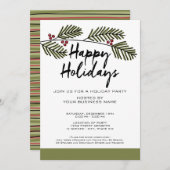 Whimsical Pine Branch Rustic Script Holiday Party Kaart (Voorkant / Achterkant)