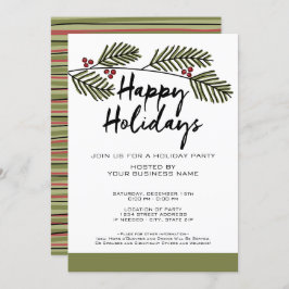 Whimsical Pine Branch Rustic Script Holiday Party Kaart