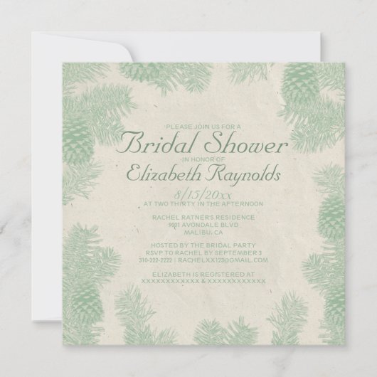 Whimsical Pine Cone Bridal Shower Invitations Kaart (Voorkant)