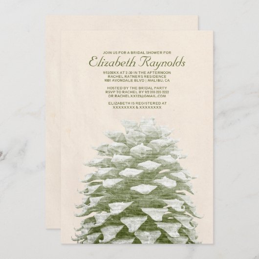 Whimsical Pine Cones Bridal Shower Invitations Kaart (Voorkant / Achterkant)