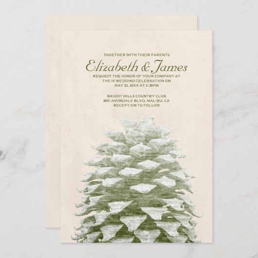 Whimsical Pine Cones Wedding Invitting Kaart (Voorkant / Achterkant)