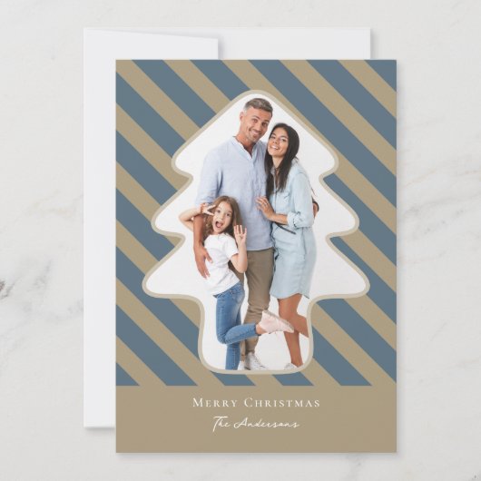 Whimsical Pine Tree Shaped Photo Merry Christmas Feestdagenkaart (Voorkant)