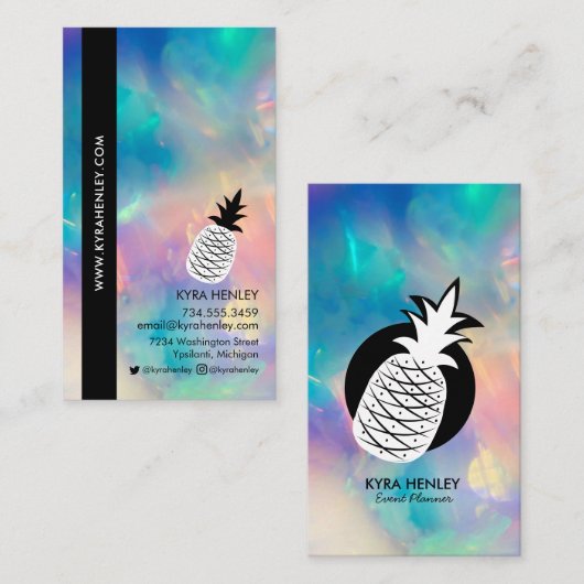 Whimsical Pineappel Simple Black White Any Service Visitekaartje (Voorkant / Achterkant)
