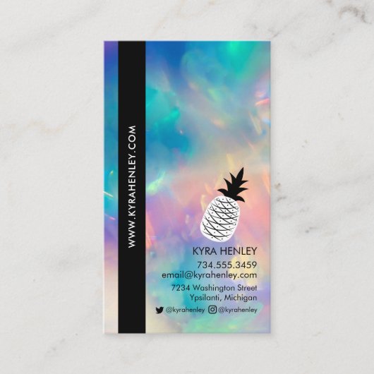 Whimsical Pineappel Simple Black White Any Service Visitekaartje (Voorkant)