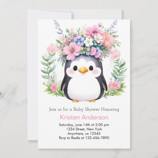 Whimsical Pinguïn Dreams Meisje Baby shower Kaart (Voorkant)