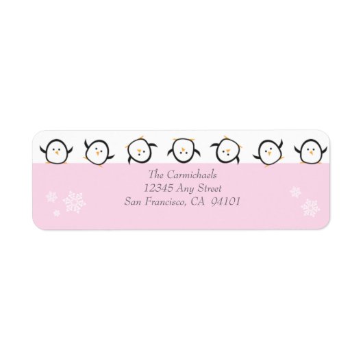 Whimsical Pinguins Vakantie Adresetiketten (roze) Etiket (Voorkant)