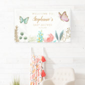 Whimsical Pink and Gold Butterfly Baby shower Spandoek (Insitu)