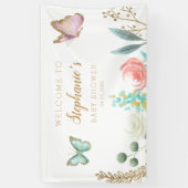Whimsical Pink and Gold Butterfly Baby shower Spandoek (Verticaal)