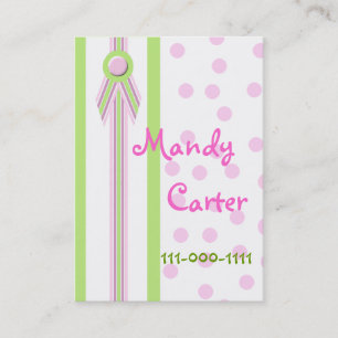 Whimsical Pink and Green Children's Calling Cards Contactkaartje