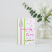 Whimsical Pink and Green Children's Calling Cards Contactkaartje (Staand voorkant)