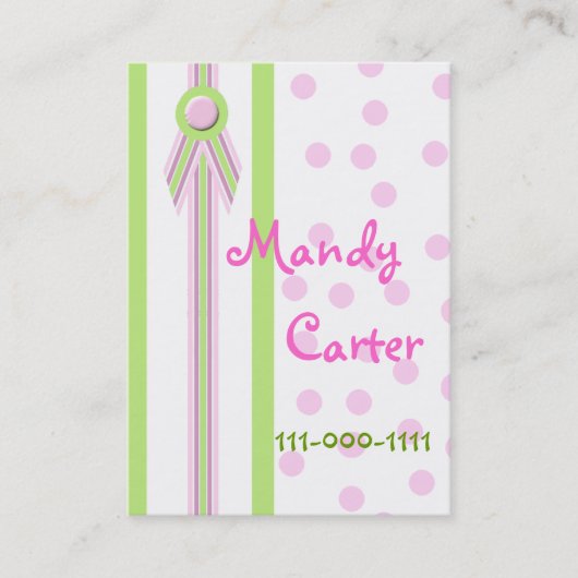Whimsical Pink and Green Children's Calling Cards Contactkaartje (Voorkant)