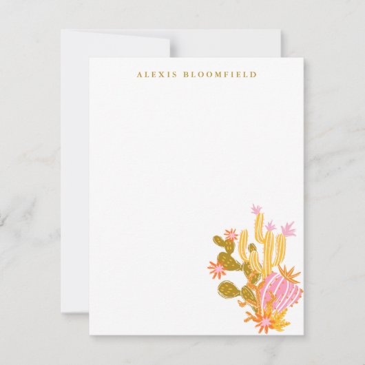 Whimsical Pink and Oranje Cactus Personalized Note Notitiekaartje (Voorkant)