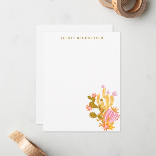 Whimsical Pink and Oranje Cactus Personalized Note Notitiekaartje (Voorkant / Achterkant in situ)