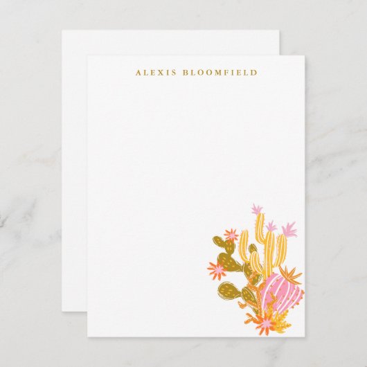 Whimsical Pink and Oranje Cactus Personalized Note Notitiekaartje (Voorkant / Achterkant)