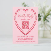 Whimsical Pink and Red Heart QR Code Wedding RSVP Kaartje (Staand voorkant)