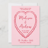 Whimsical Pink and Red Heart Wedding Kaart (Voorkant)