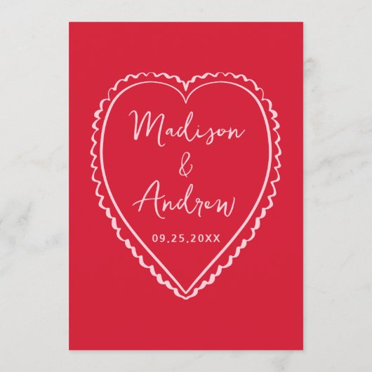 Whimsical Pink and Red Heart Wedding Menu (Achterkant)