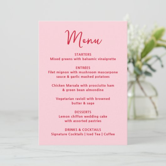 Whimsical Pink and Red Heart Wedding Menu (Staand voorkant)