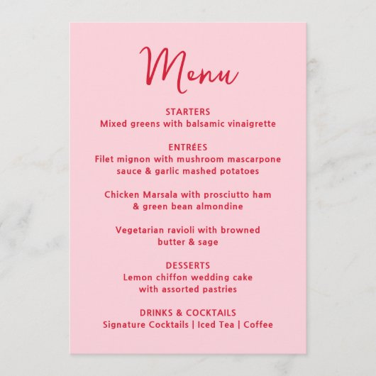 Whimsical Pink and Red Heart Wedding Menu (Voorkant)
