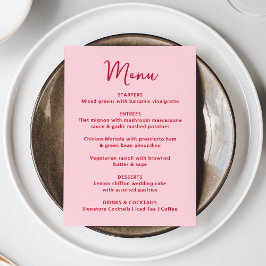 Whimsical Pink and Red Heart Wedding Menu