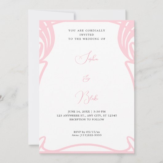 Whimsical Pink and White Art Deco Wedding Kaart (Voorkant)