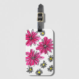 Whimsical Pink and White Flowers Bagagelabel