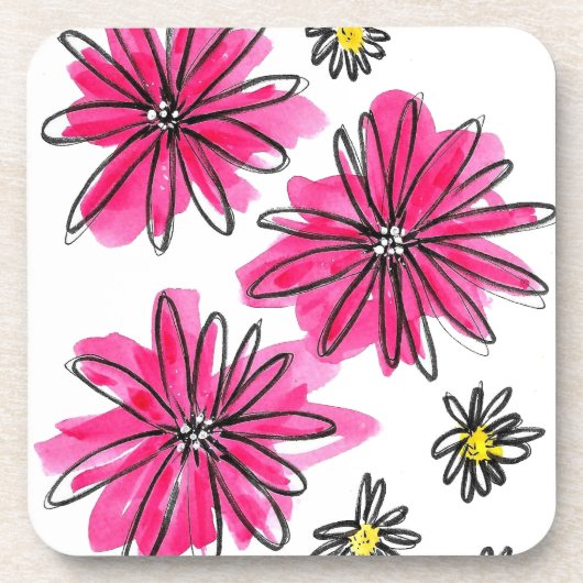 Whimsical Pink and White Flowers Bier Onderzetter (Voorkant)