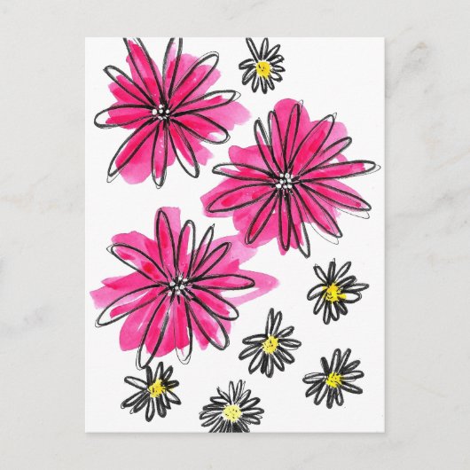 Whimsical Pink and White Flowers Briefkaart (Voorkant)