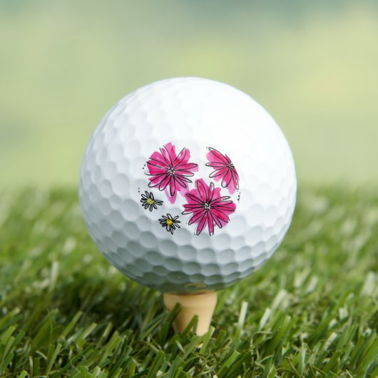 Whimsical Pink and White Flowers Golfballen (Insitu Shirt)