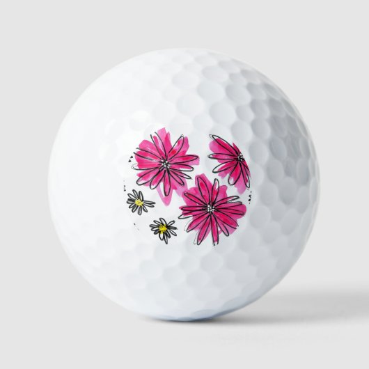 Whimsical Pink and White Flowers Golfballen (Voorkant)