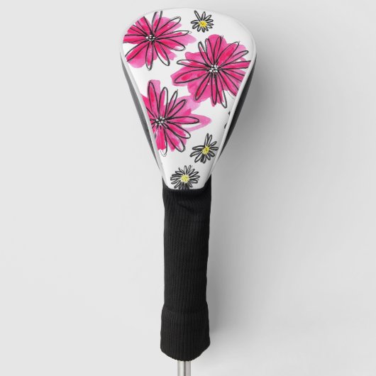 Whimsical Pink and White Flowers Golfheadcover (Voorkant)