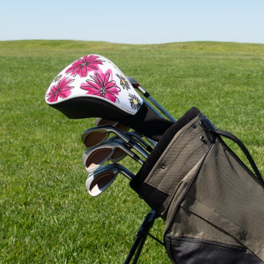 Whimsical Pink and White Flowers Golfheadcover (Insitu)