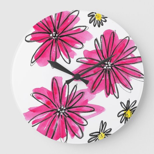 Whimsical Pink and White Flowers Grote Klok (Voorkant)