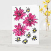 Whimsical Pink and White Flowers Kaart (Gele Bloem)