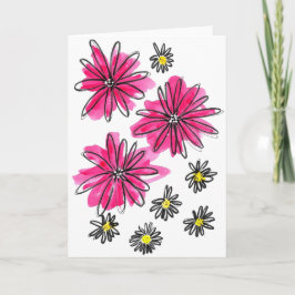 Whimsical Pink and White Flowers Kaart