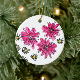 Whimsical Pink and White Flowers Keramisch Ornament