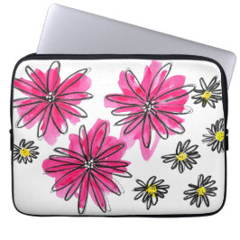 Whimsical Pink and White Flowers Laptop Sleeve