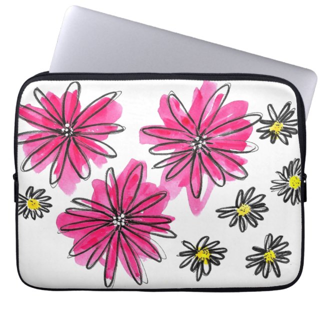 Whimsical Pink and White Flowers Laptop Sleeve (Voorkant)