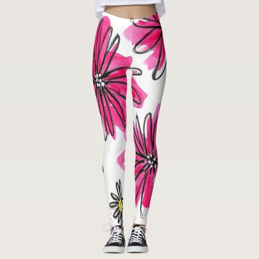 Whimsical Pink and White Flowers Leggings (Voorkant)