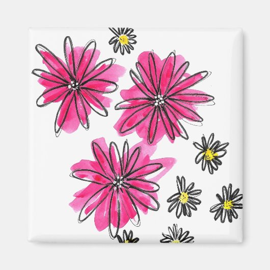 Whimsical Pink and White Flowers Magneet (Voorkant)