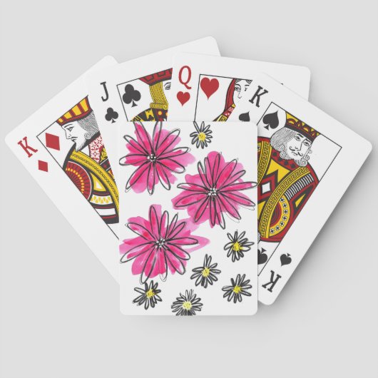 Whimsical Pink and White Flowers Pokerkaarten (Achterkant)