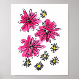 Whimsical Pink and White Flowers Poster