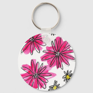 Whimsical Pink and White Flowers Sleutelhanger
