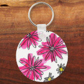 Whimsical Pink and White Flowers Sleutelhanger (Voorkant)
